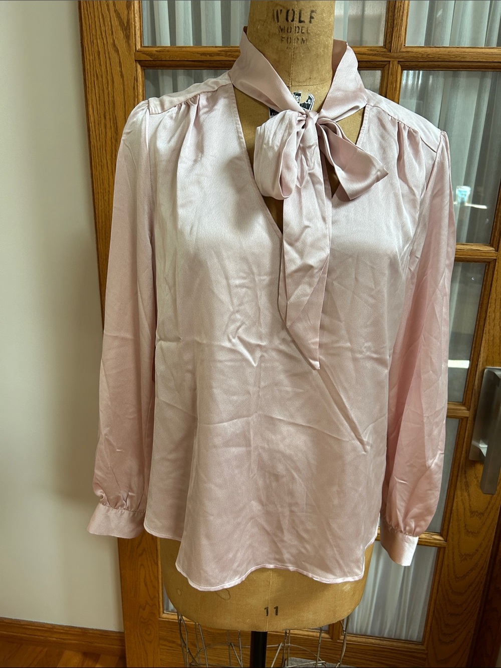 Laundry By Shelli Segal Pale Pink Satin Tie-Neck Blouse